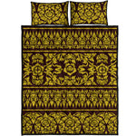 Traditional Thai Flower Pattern Print Quilt Bed Set