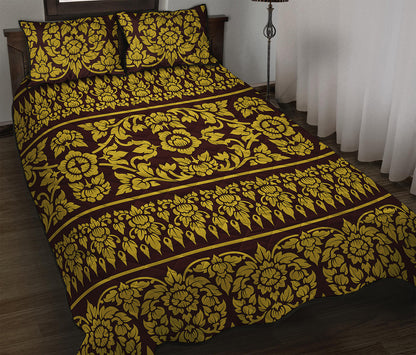 Traditional Thai Flower Pattern Print Quilt Bed Set