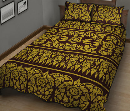 Traditional Thai Flower Pattern Print Quilt Bed Set