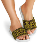 Traditional Thai Flower Pattern Print White Slide Sandals