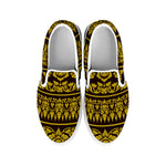 Traditional Thai Flower Pattern Print White Slip On Shoes
