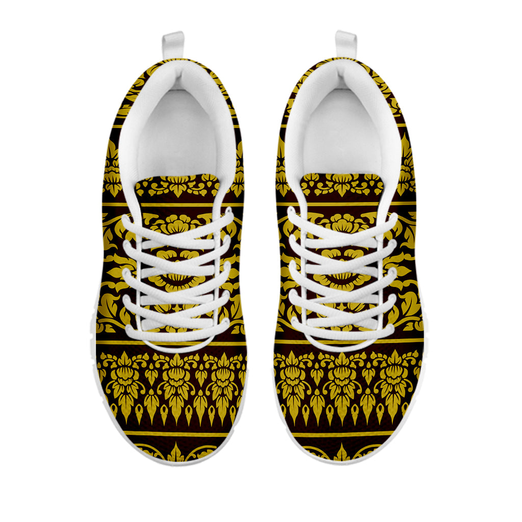 Traditional Thai Flower Pattern Print White Sneakers