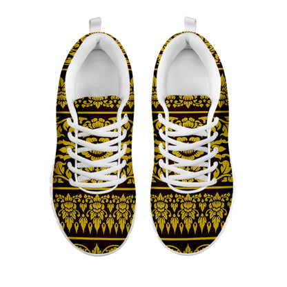 Traditional Thai Flower Pattern Print White Sneakers