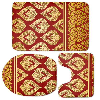 Traditional Thai Pattern Print 3 Piece Bath Mat Set
