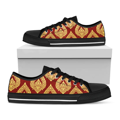 Traditional Thai Pattern Print Black Low Top Shoes