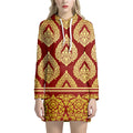 Traditional Thai Pattern Print Pullover Hoodie Dress