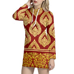 Traditional Thai Pattern Print Hoodie Dress