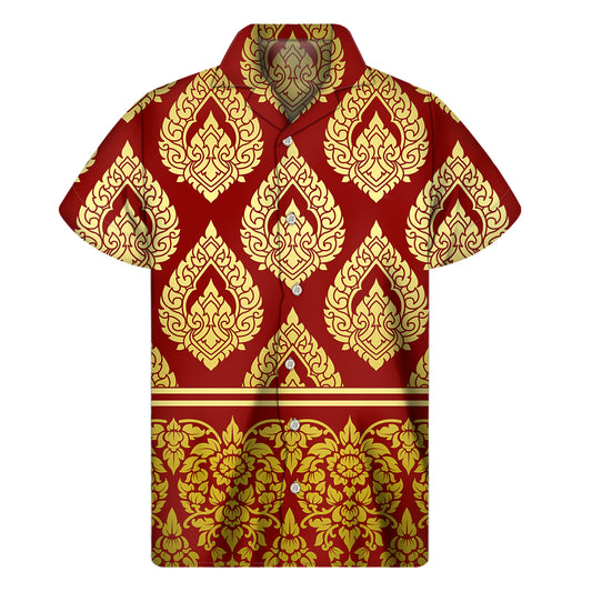 Traditional Thai Pattern Print Men's Short Sleeve Shirt