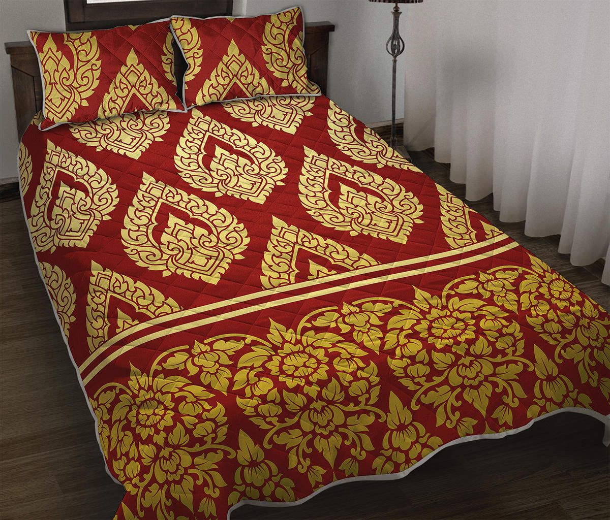Traditional Thai Pattern Print Quilt Bed Set