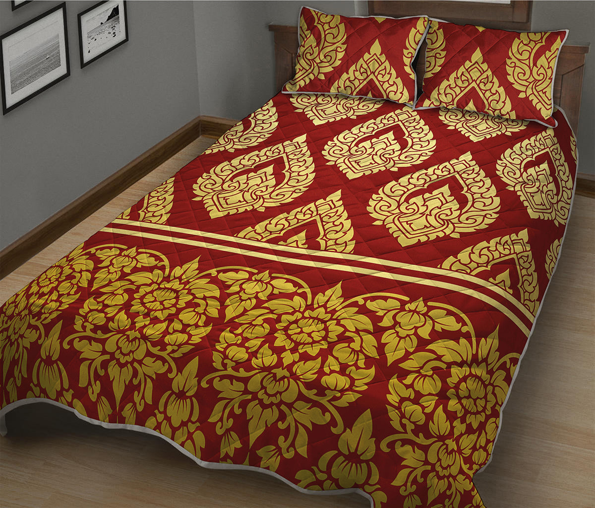 Traditional Thai Pattern Print Quilt Bed Set