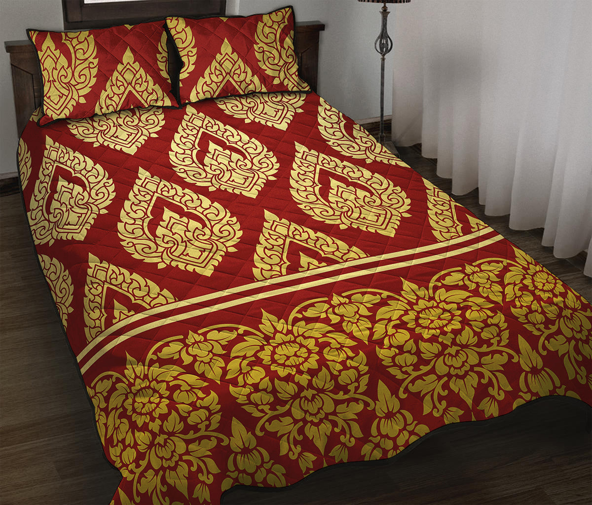 Traditional Thai Pattern Print Quilt Bed Set