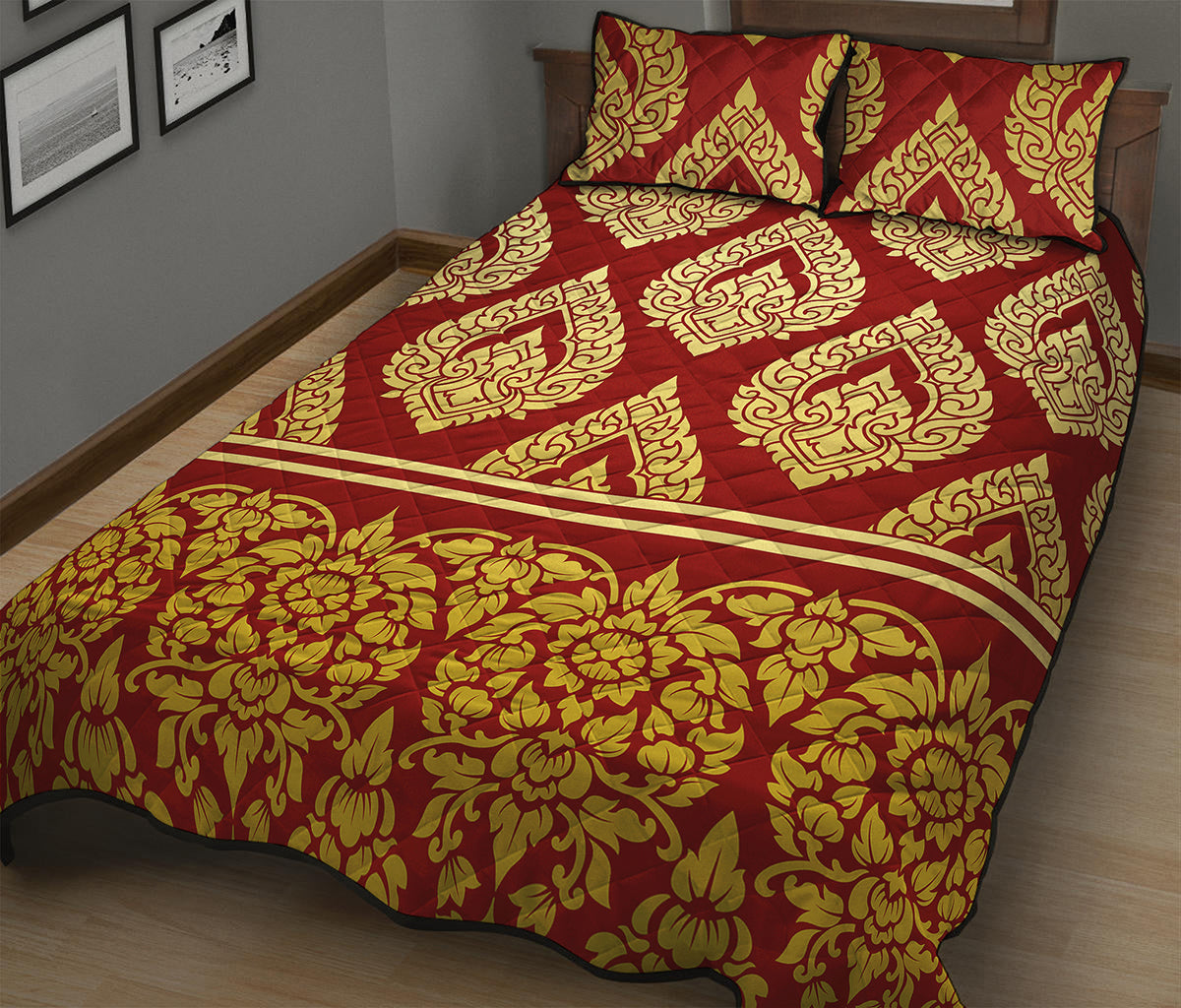 Traditional Thai Pattern Print Quilt Bed Set