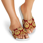 Traditional Thai Pattern Print White Slide Sandals