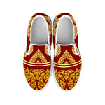 Traditional Thai Pattern Print White Slip On Shoes