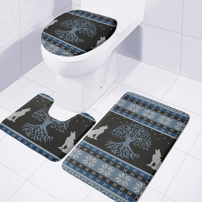 Tree Of Life And Howling Wolves Print 3 Piece Bath Mat Set