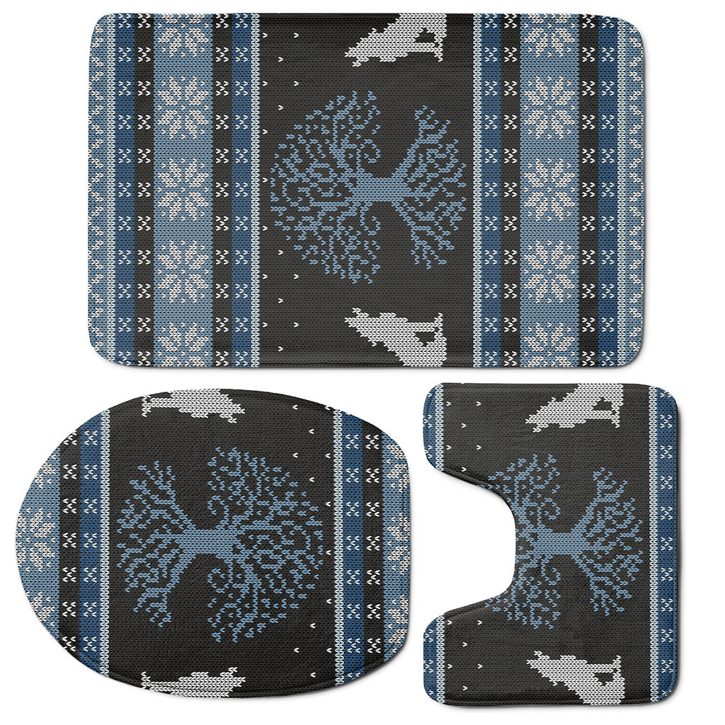 Tree Of Life And Howling Wolves Print 3 Piece Bath Mat Set