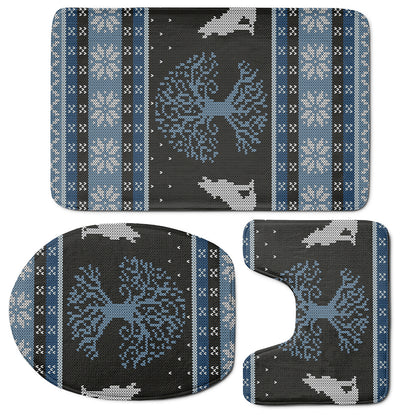 Tree Of Life And Howling Wolves Print 3 Piece Bath Mat Set