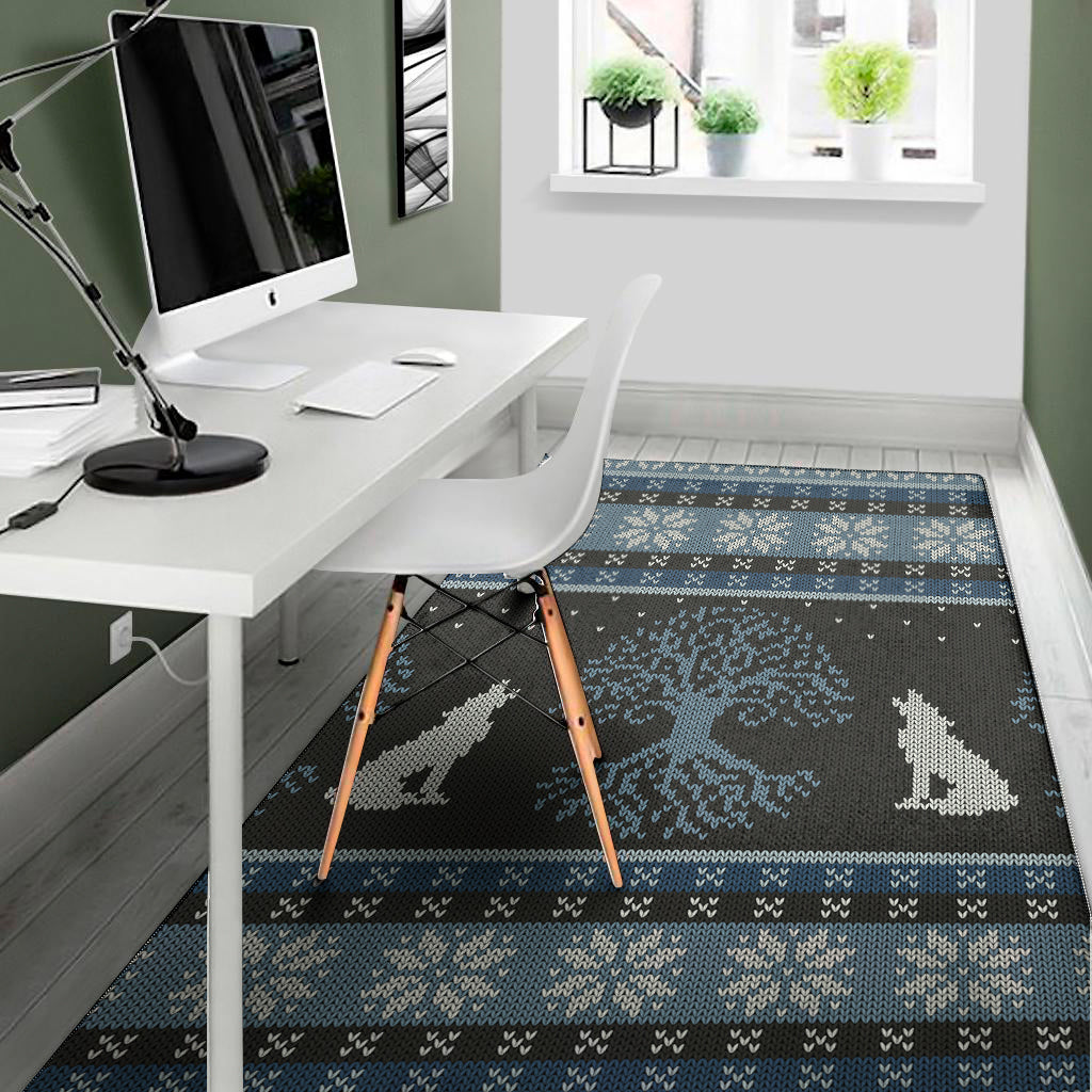 Tree Of Life And Howling Wolves Print Area Rug