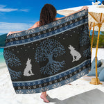 Tree Of Life And Howling Wolves Print Beach Sarong Wrap