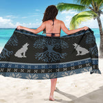 Tree Of Life And Howling Wolves Print Beach Sarong Wrap