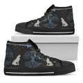 Tree Of Life And Howling Wolves Print Black High Top Sneakers