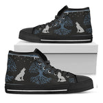 Tree Of Life And Howling Wolves Print Black High Top Shoes
