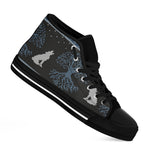 Tree Of Life And Howling Wolves Print Black High Top Shoes