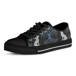 Tree Of Life And Howling Wolves Print Black Low Top Shoes 