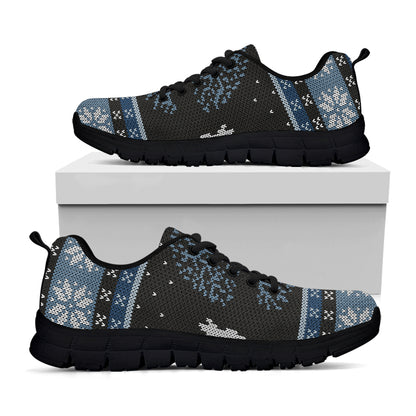 Tree Of Life And Howling Wolves Print Black Sneakers