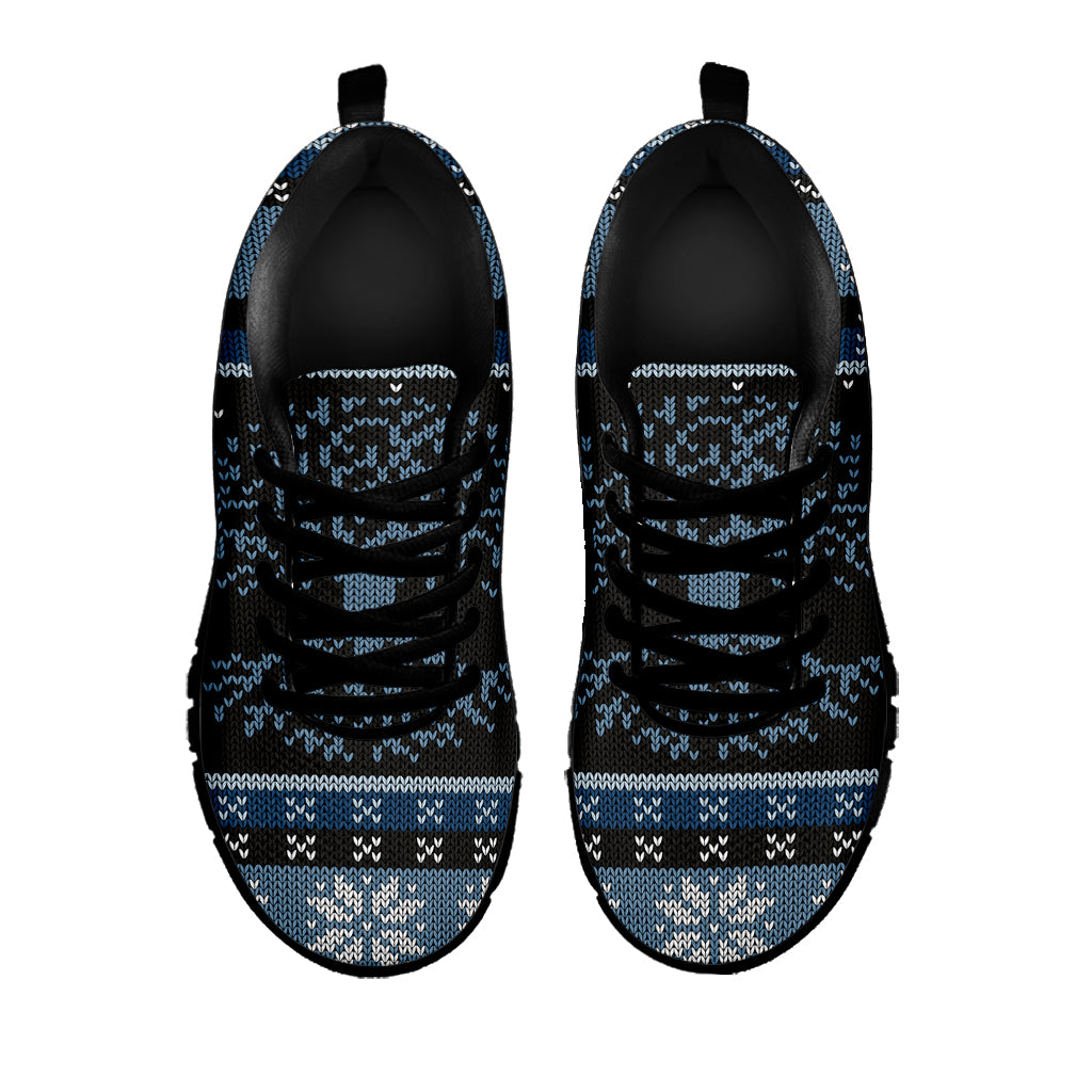 Tree Of Life And Howling Wolves Print Black Sneakers