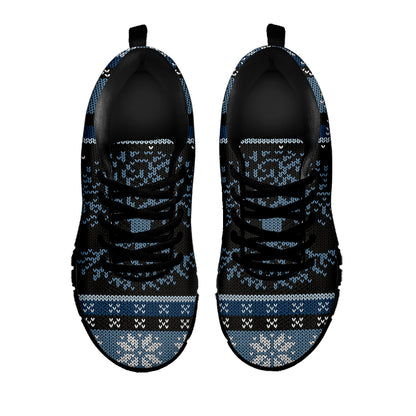 Tree Of Life And Howling Wolves Print Black Sneakers