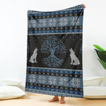 Tree Of Life And Howling Wolves Print Blanket