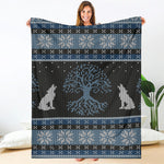 Tree Of Life And Howling Wolves Print Blanket