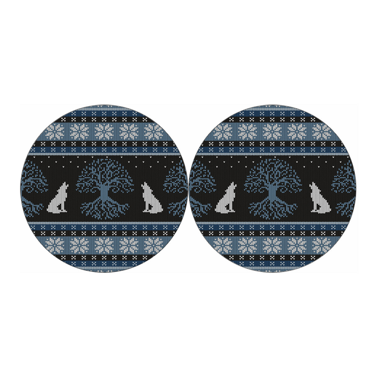 Tree Of Life And Howling Wolves Print Car Coasters