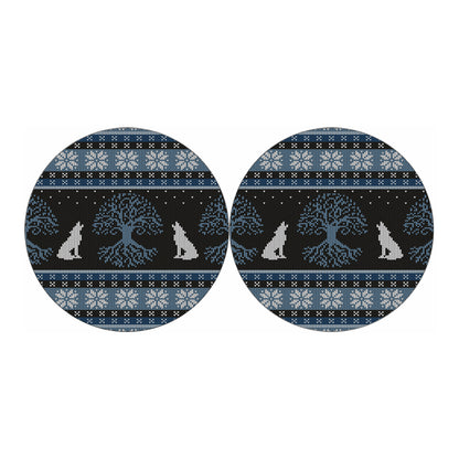 Tree Of Life And Howling Wolves Print Car Coasters