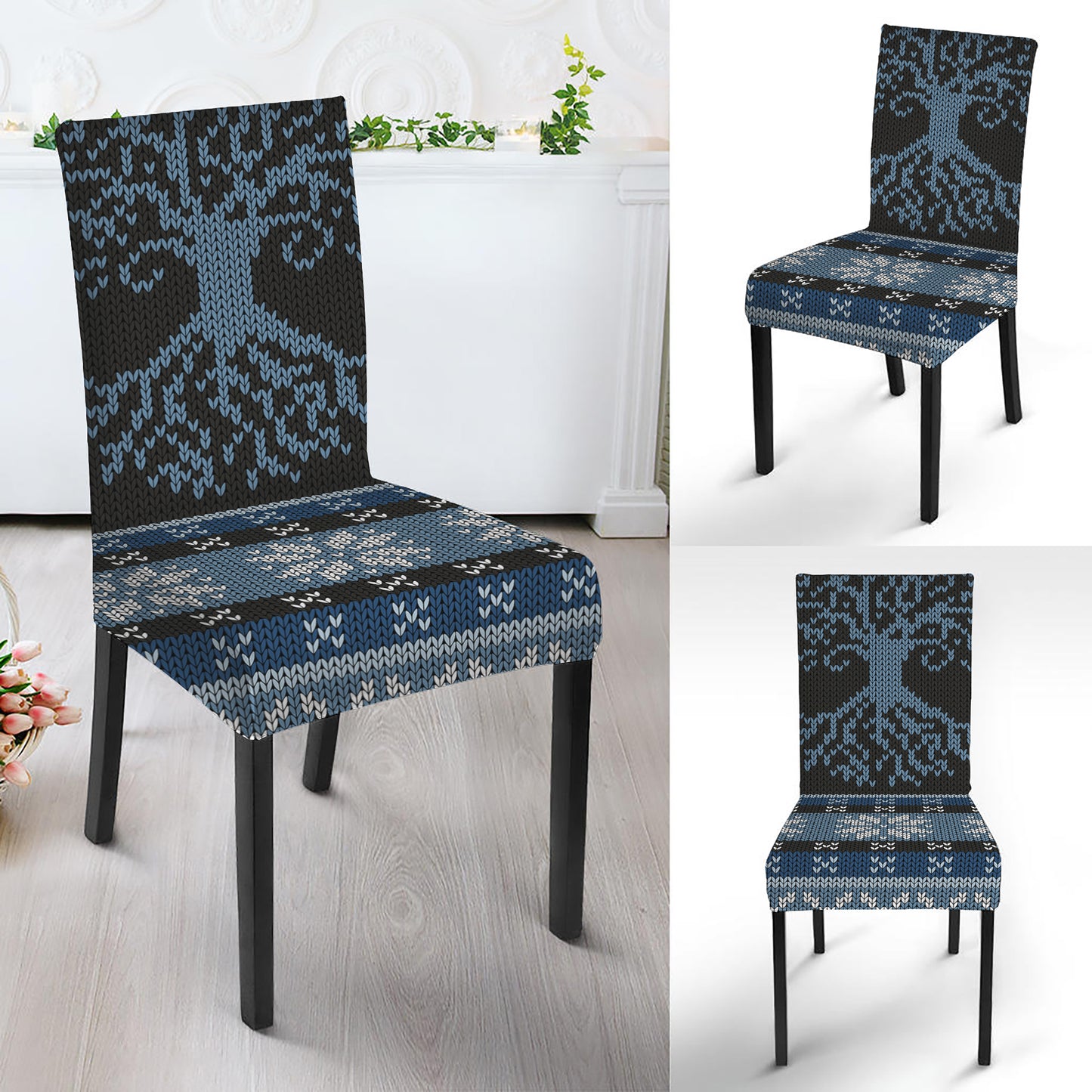 Tree Of Life And Howling Wolves Print Dining Chair Slipcover