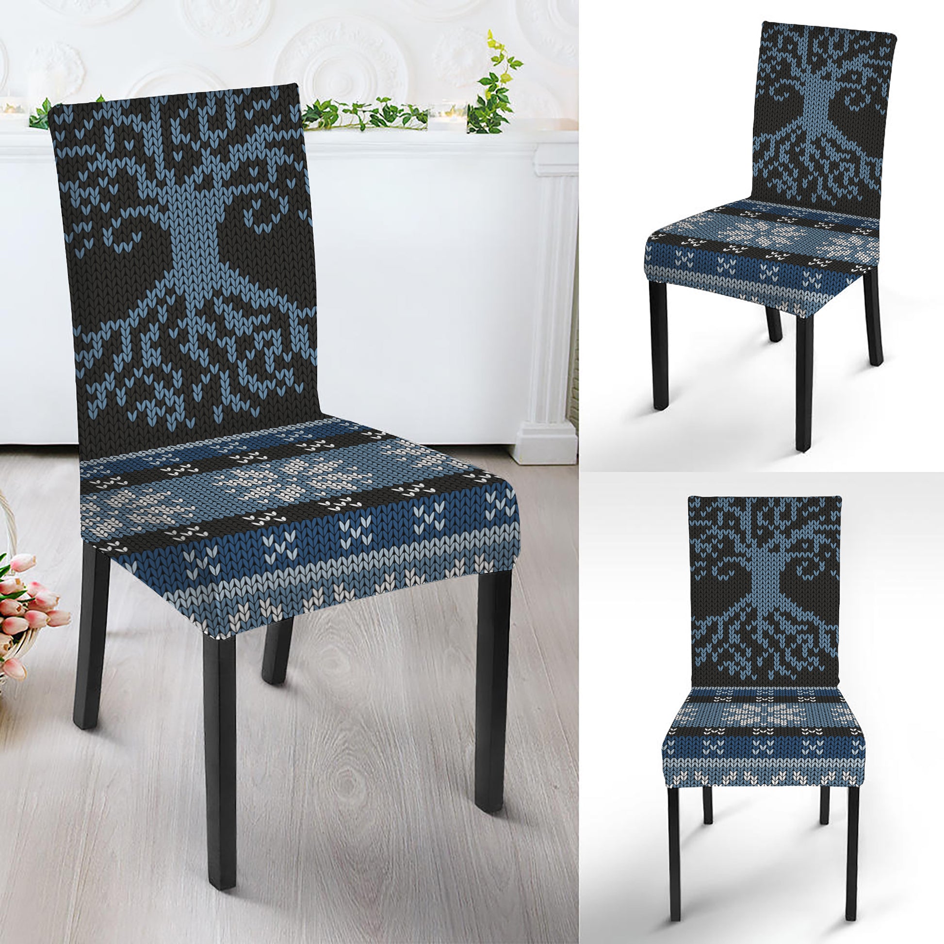 Tree Of Life And Howling Wolves Print Dining Chair Slipcover