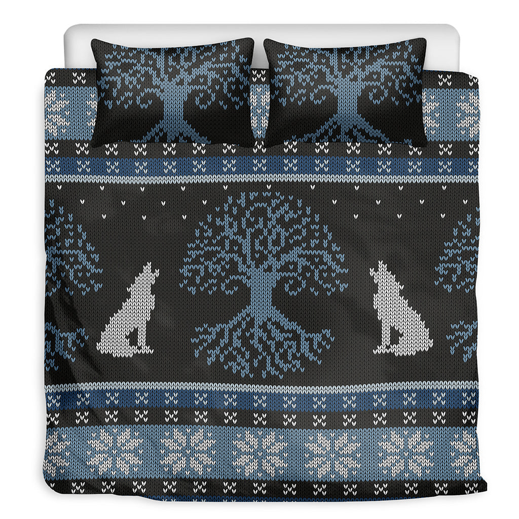 Tree Of Life And Howling Wolves Print Duvet Cover Bedding Set