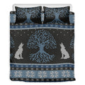 Tree Of Life And Howling Wolves Print Duvet Cover Bedding Set
