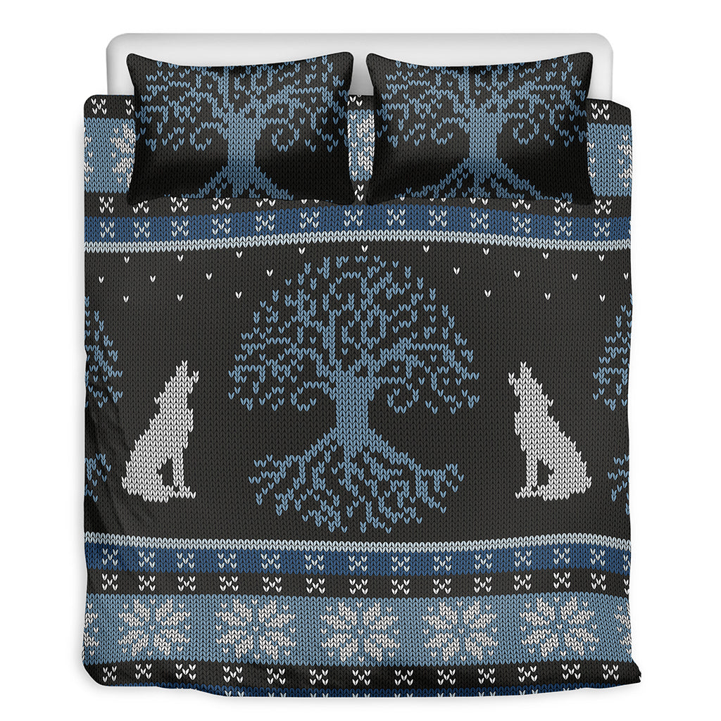 Tree Of Life And Howling Wolves Print Duvet Cover Bedding Set
