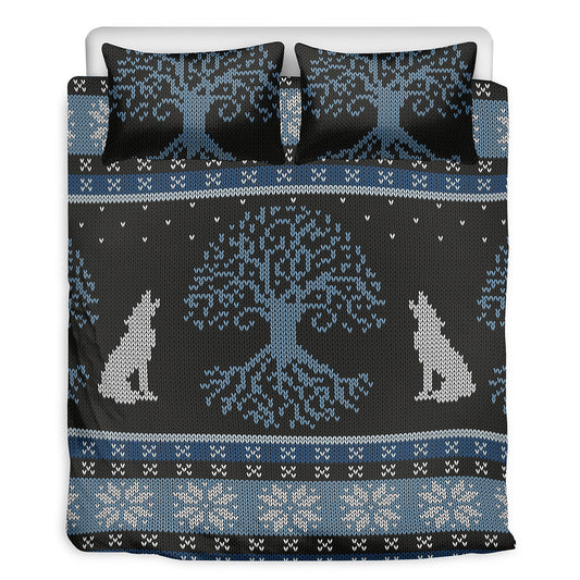 Tree Of Life And Howling Wolves Print Duvet Cover Bedding Set
