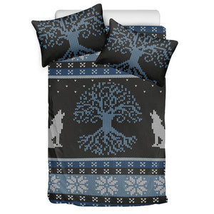 Tree Of Life And Howling Wolves Print Duvet Cover Bedding Set