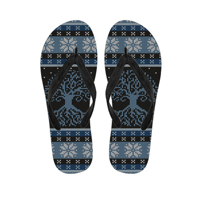 Tree Of Life And Howling Wolves Print Flip Flops