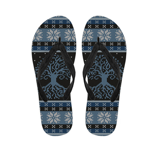 Tree Of Life And Howling Wolves Print Flip Flops