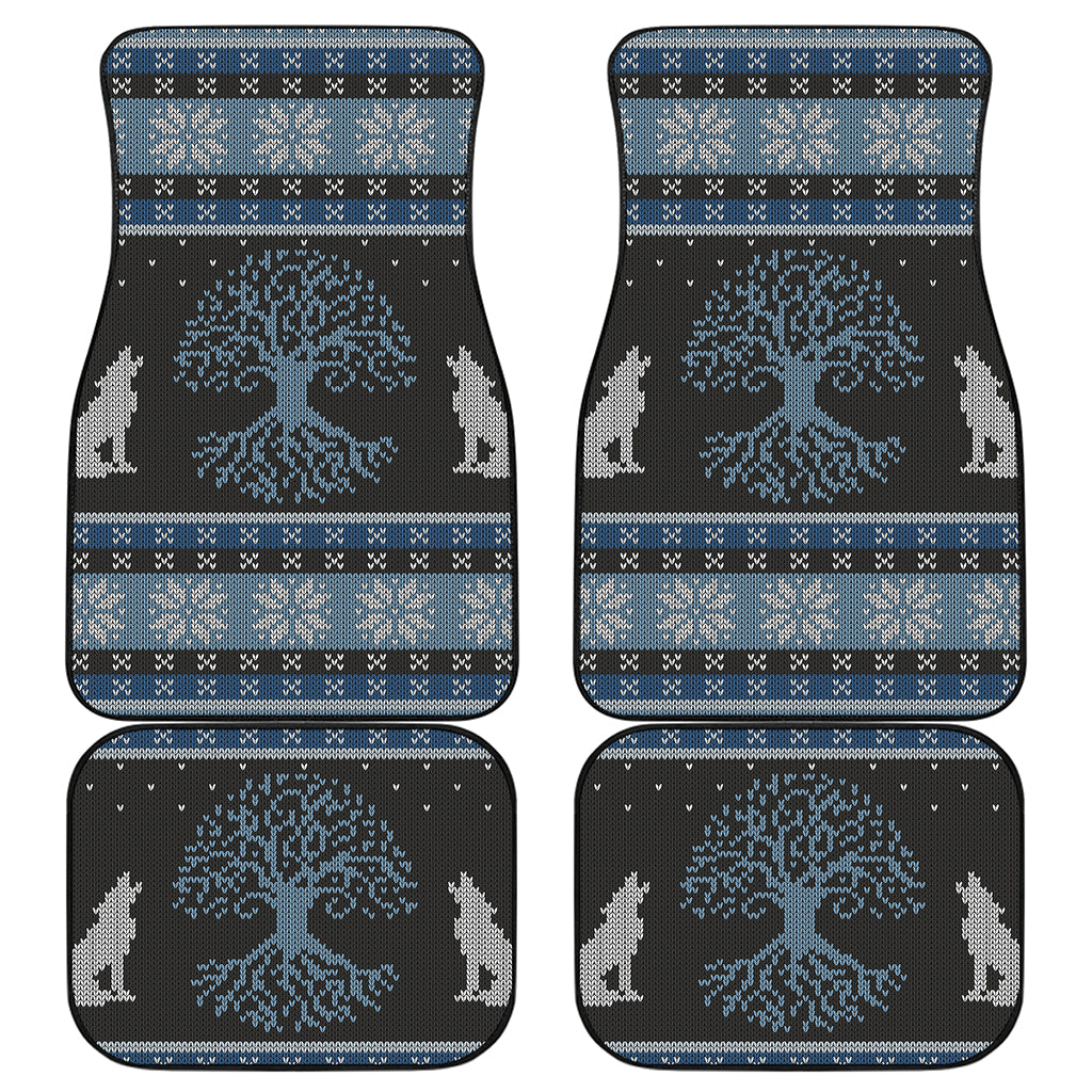 Tree Of Life And Howling Wolves Print Front and Back Car Floor Mats