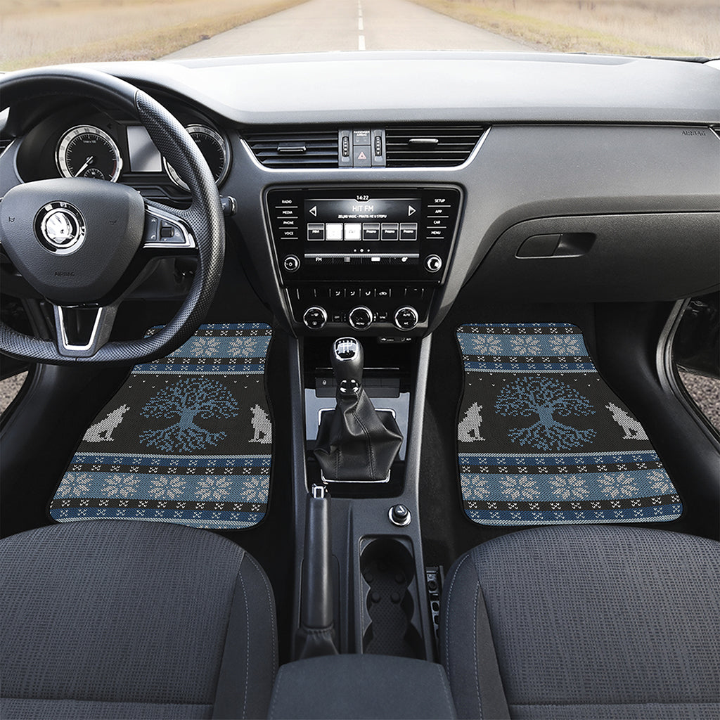 Tree Of Life And Howling Wolves Print Front and Back Car Floor Mats