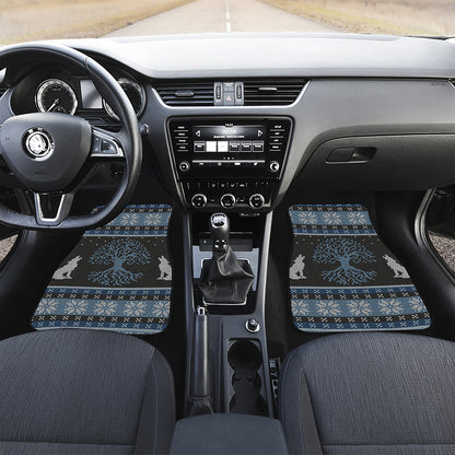 Tree Of Life And Howling Wolves Print Front and Back Car Floor Mats
