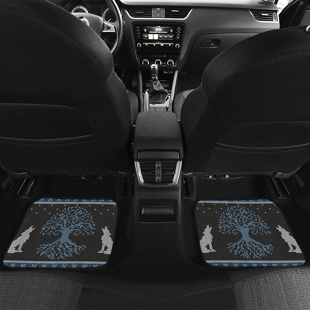 Tree Of Life And Howling Wolves Print Front and Back Car Floor Mats