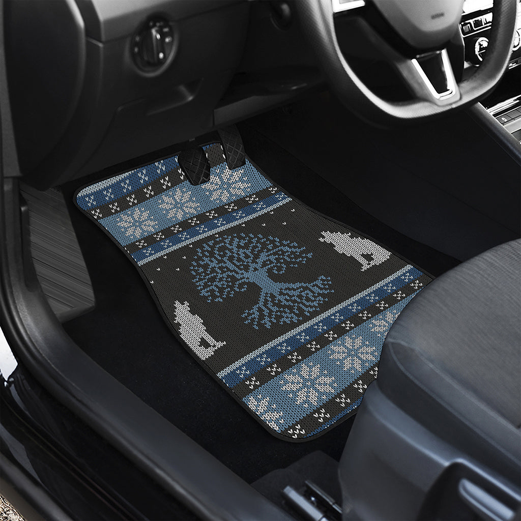 Tree Of Life And Howling Wolves Print Front and Back Car Floor Mats