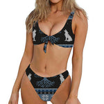 Tree Of Life And Howling Wolves Print Front Bow Tie Bikini